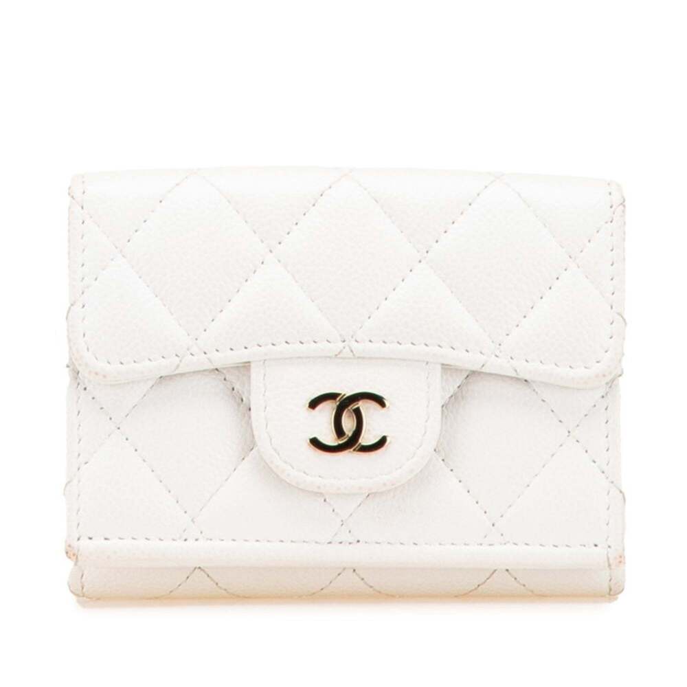 CHANEL Authentic White Caviar Leather Logo Wallet - Picture 1 of 13